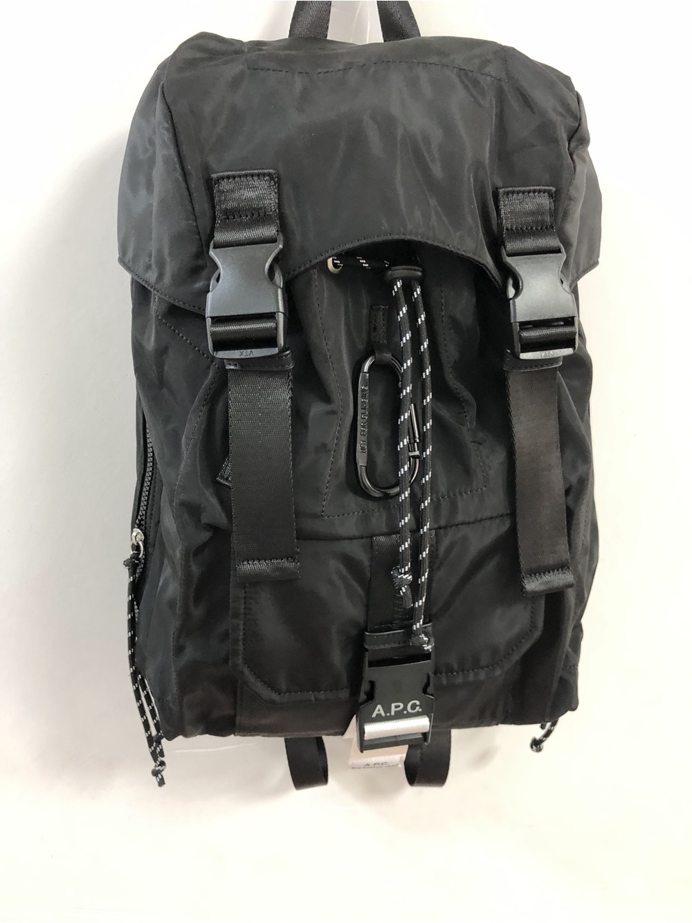 A.P.C. Black Nylon Buckle-Front Drawstring Backpack